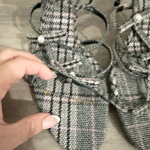 ZARA Fashion Checked Purple Black Pearl Heels size 40 bows preppy 9.5 - Picture 5 of 8